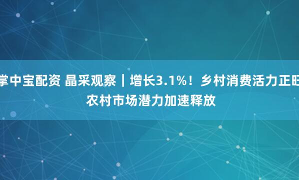 掌中宝配资 晶采观察｜增长3.1%！乡村消费活力正旺 农村市场潜力加速释放